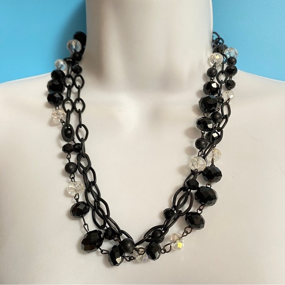 Black & Clear Glass Beads Chain Long Necklace - Picture 4 of 7